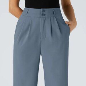 Halara High Waisted Zipper Pocket Shirred Straight Leg Work Pants